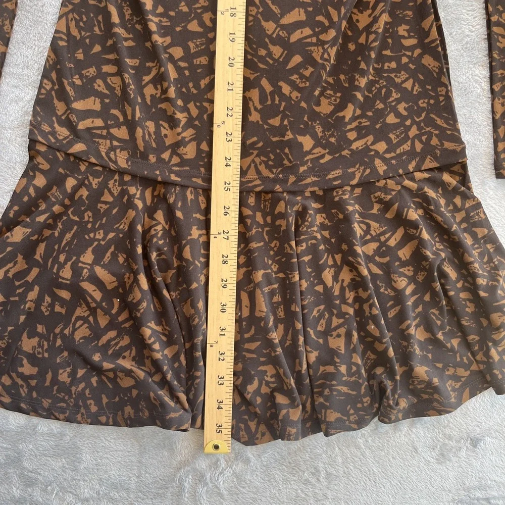 Michael Kors Abstract Print Drop Waist Pleated Dress Brown Black Medium